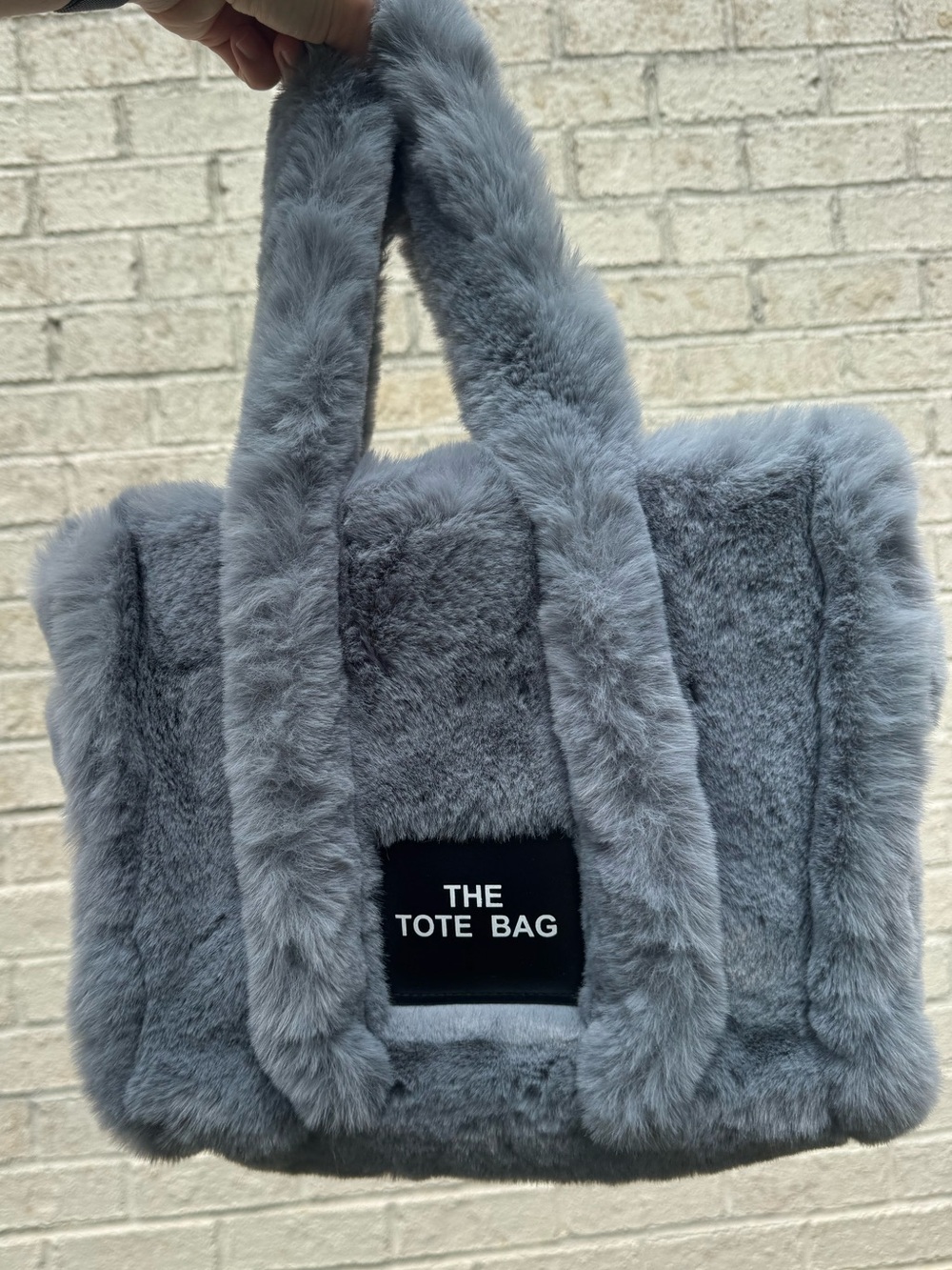 The Tote Bag Fuzzy Bag Purse with Crossbody Strap, Zip up, Charcoal Grey